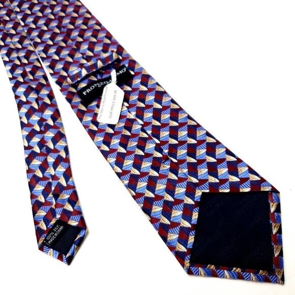 Pronto Uomo Couture Silk Tie Woven Red Blue Yellow Geometric - Picture 3 of 8